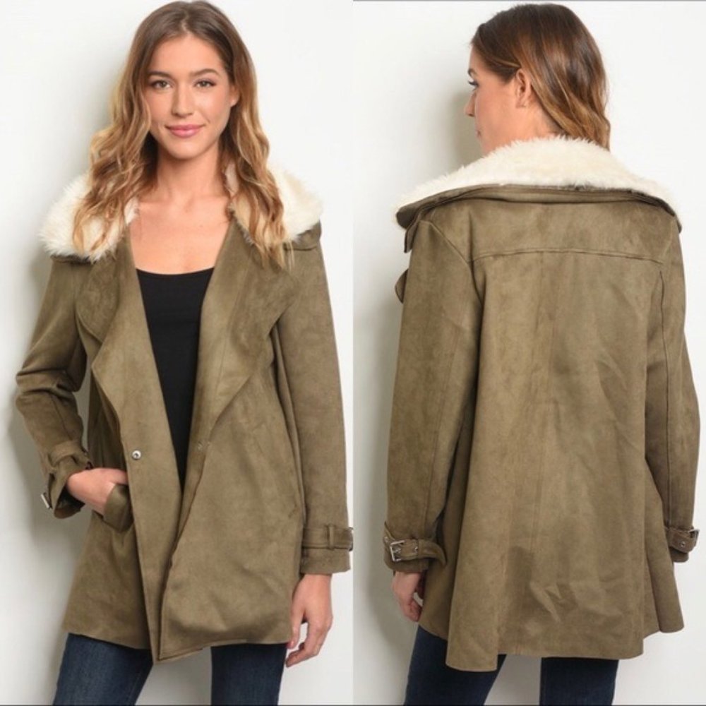 *SALE* NWT HYFVE Olive Faux Suede Short Trench Coat sz L